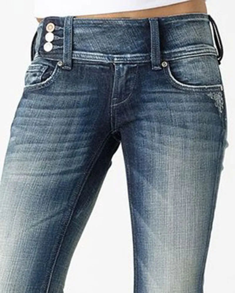 VINTAGE BUTTON SIDE DESIGN MID WAIST STRETCH FLARE JEANS(Buy 2 Free Shipping)