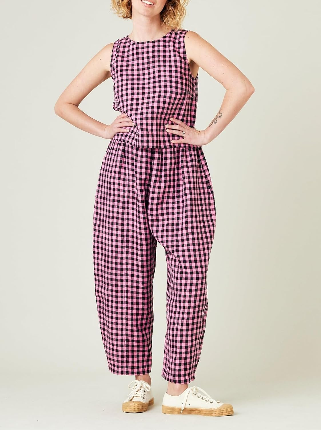 HOT SALE Women's Gingham Sleeveless Tank Top & Barrel Pants Set