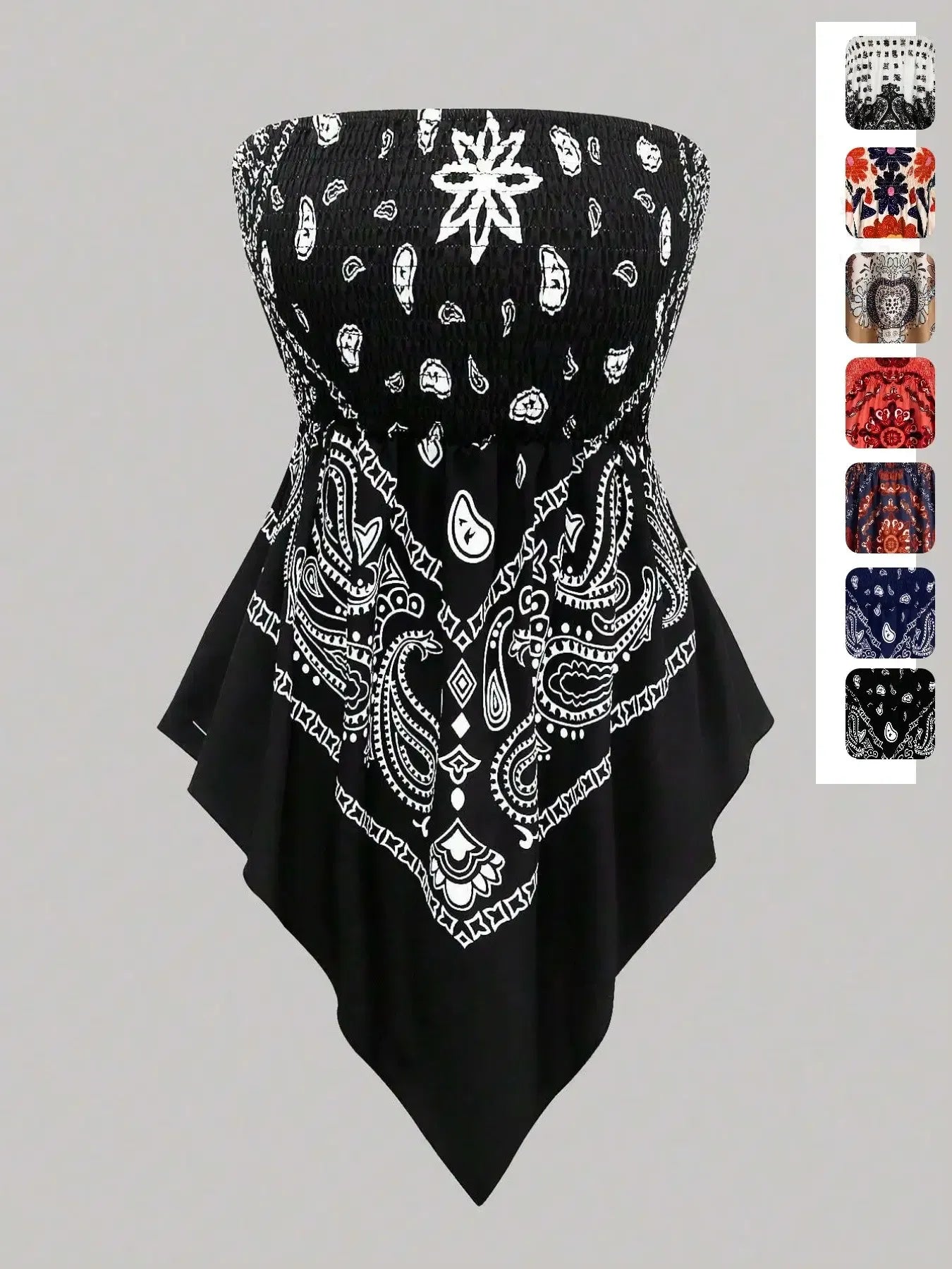 Plus Size Women's Ethnic Print Strapless Top, Bohemian Style Asymmetrical Hem Tube Top, Casual Summer Fashion Top