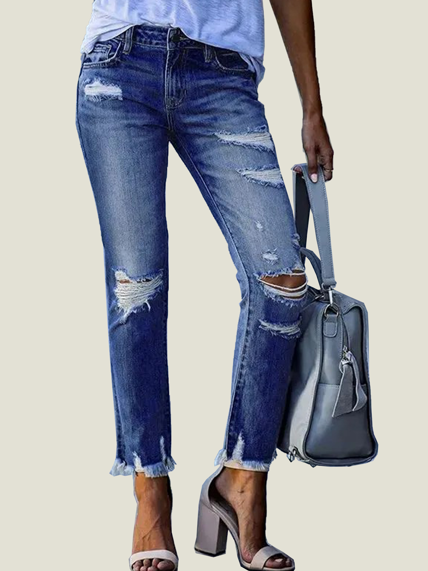 Washed Frayed Fringed Jeans