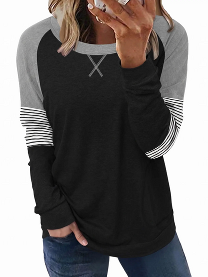 Women Color Block Raglan Long Sleeve Top With Side Pocket