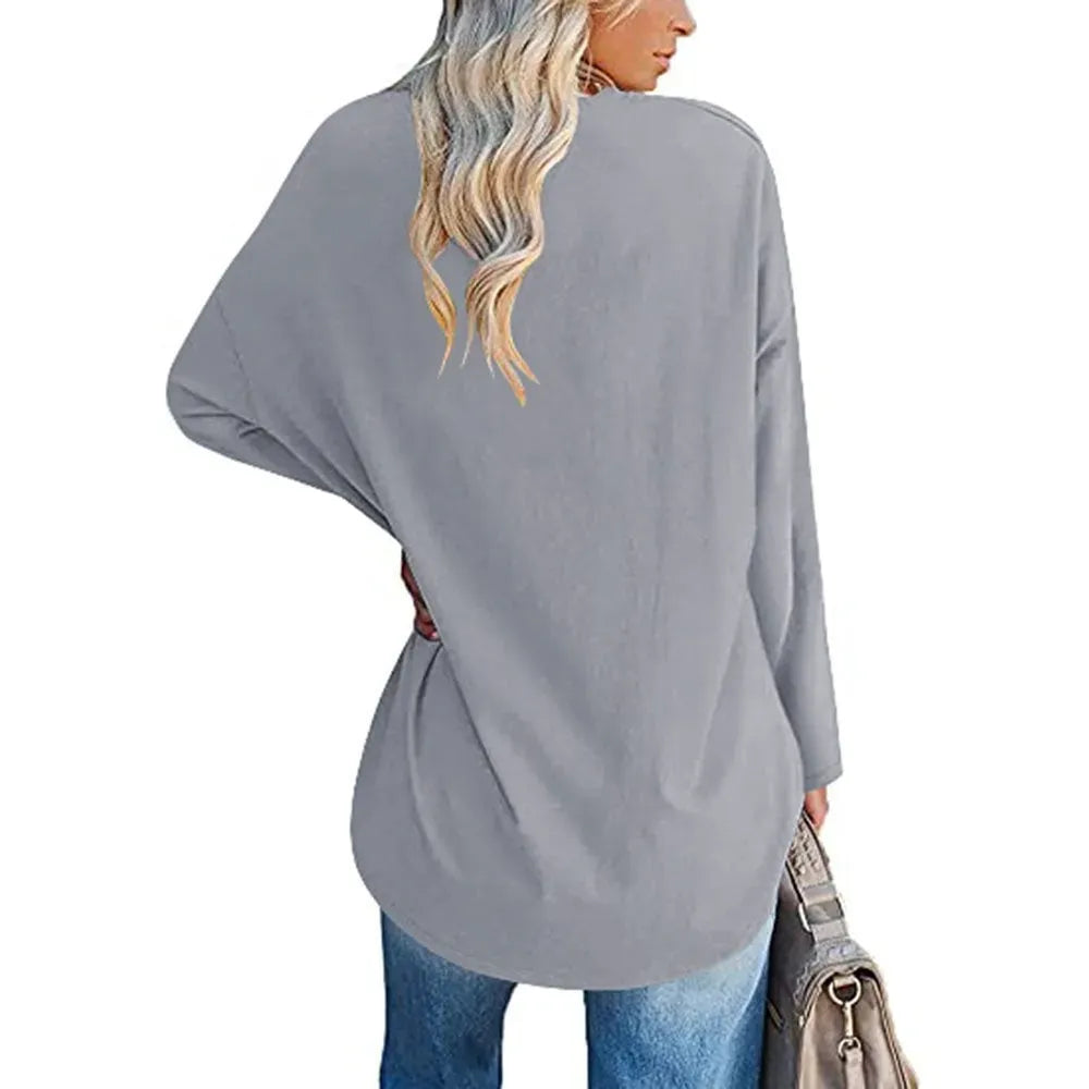 HOT SALE-WOMENS LOOSE FASHION V-NECK TOP SHORT & LONG OPTION