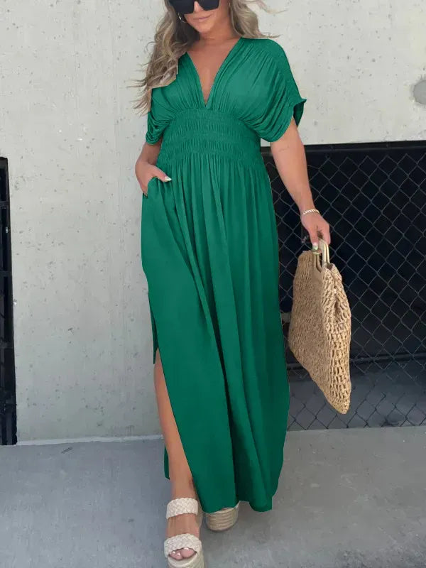 SLIT V-NECK EFFORTLESS MAXI LONG DRESS(Buy 2 Free Shipping)