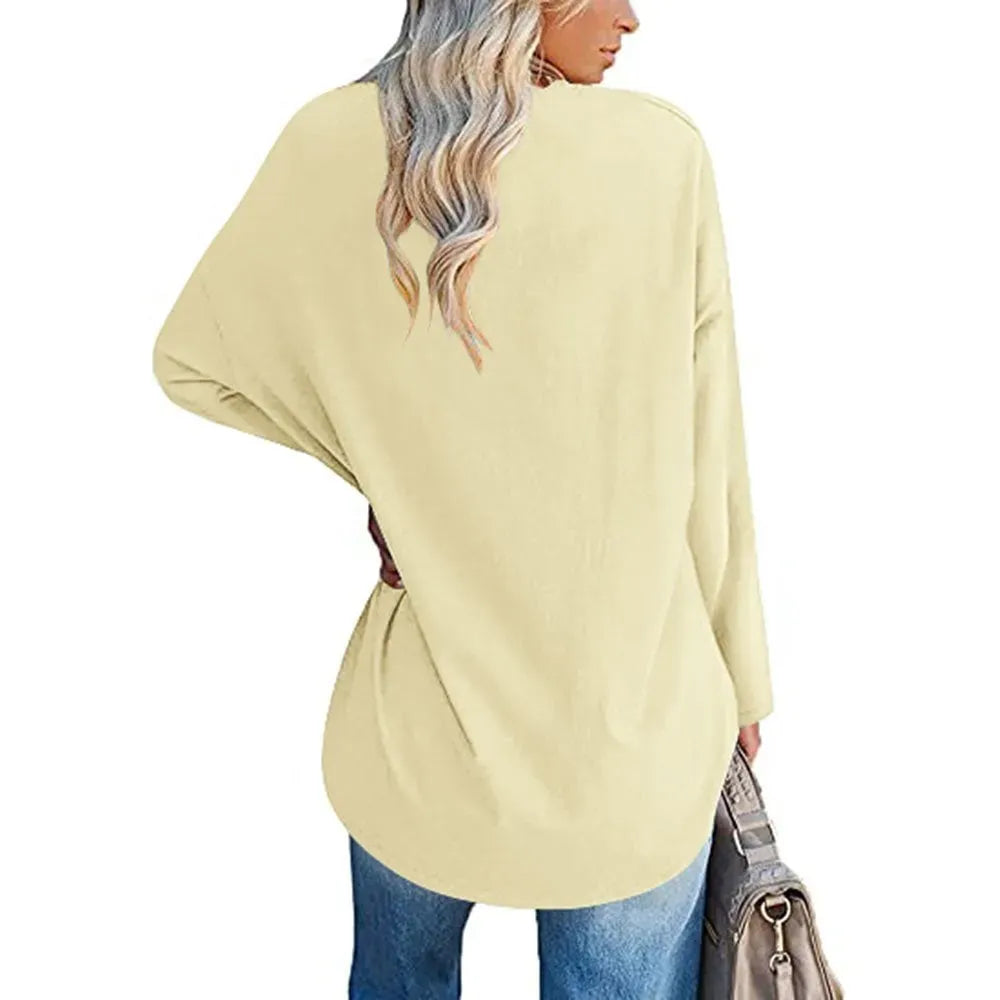 HOT SALE-WOMENS LOOSE FASHION V-NECK TOP SHORT & LONG OPTION
