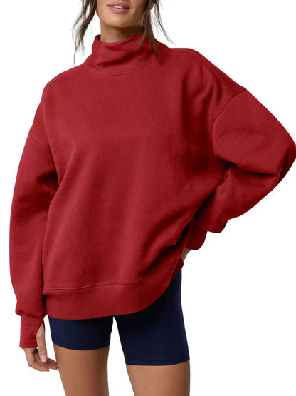 Women's Oversized Mock Neck Sweatshirt with Thumbholes