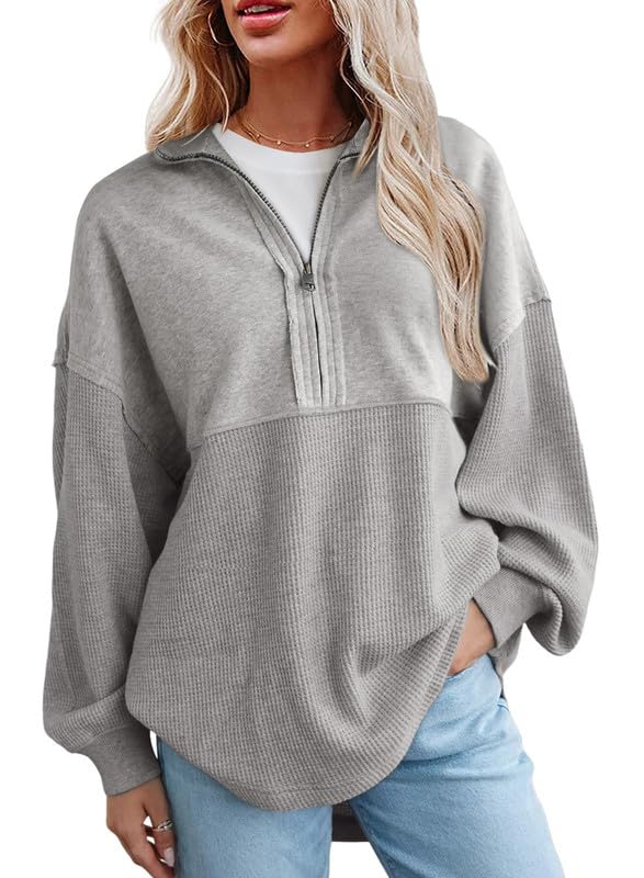 Hot Sale-Women's Waffle Knit Half Zip Pullover Casual Sweatshirt