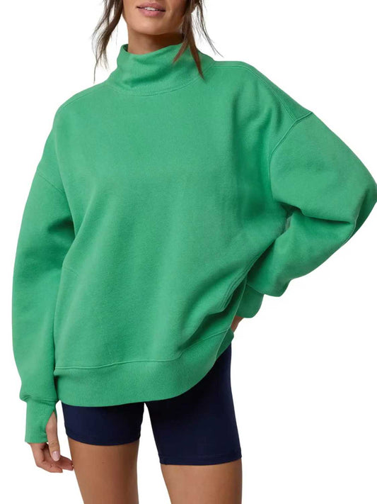 Women's Oversized Mock Neck Sweatshirt with Thumbholes