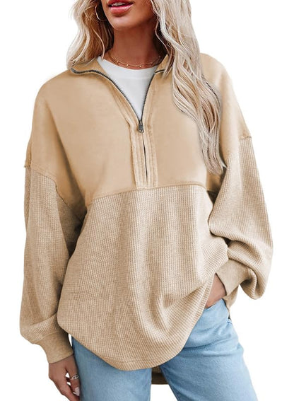 Hot Sale-Women's Waffle Knit Half Zip Pullover Casual Sweatshirt