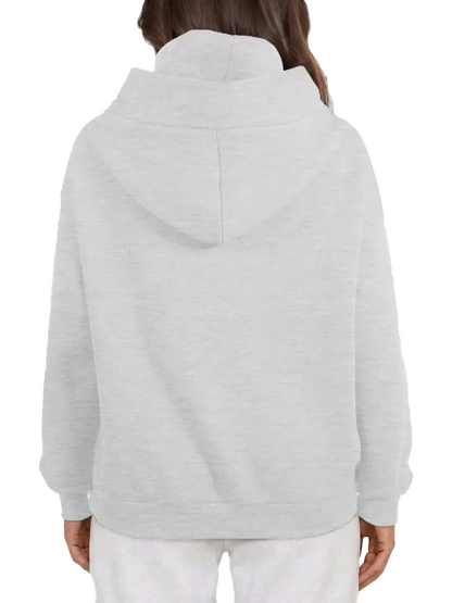 Women Cross Wrap Turtleneck Hoodie With Pocket