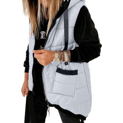 Women's Hooded Outwear Vest Lightweight Zipper Up Padded Gilet With Pockets