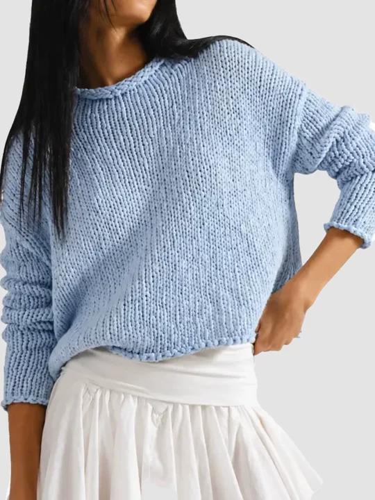 Women Chunky Crochet Crew Neck Oversized Long-Sleeve Pullover Sweater
