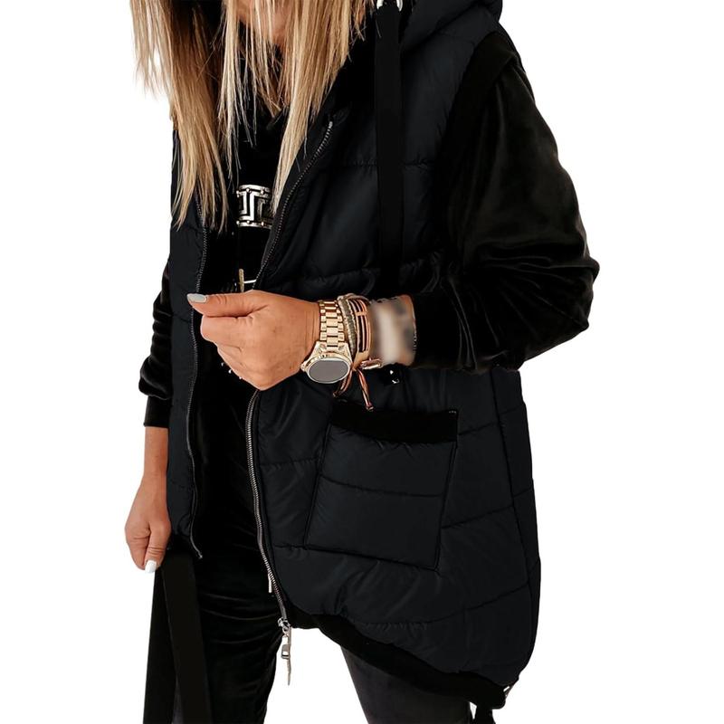 2026 Women's Hooded Outwear Vest Lightweight Zipper Up Padded Gilet With Pockets