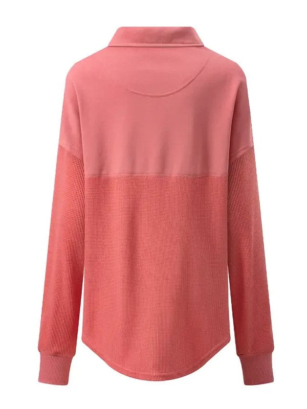 Women's Half Zip Waffle Knit Pullover Top