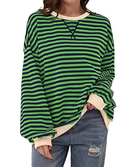 Oversized Striped Color Block Sweatshirt