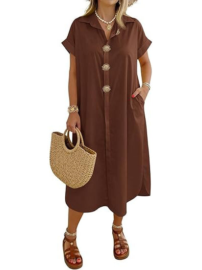 Women's Short Sleeve Beach Cover Up Shirt Dress