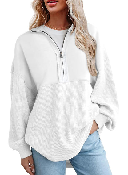 Hot Sale-Women's Waffle Knit Half Zip Pullover Casual Sweatshirt