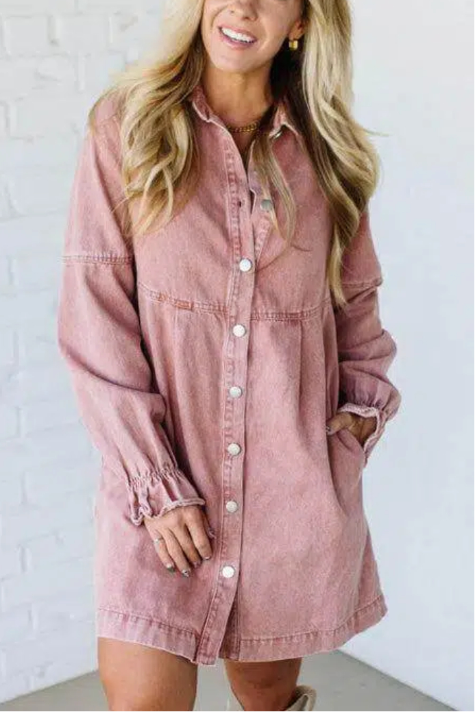 Vintage Washed Denim Shirt Dress