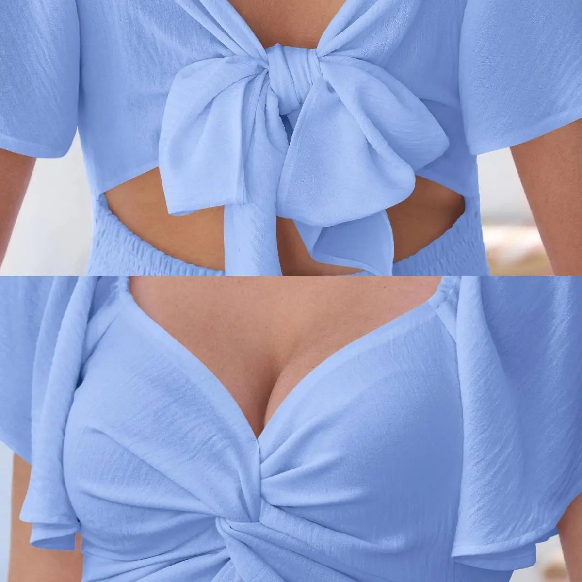 Women's Summer V-neck Tie-up Ruffle Sleeve Mini Chiffon Dress