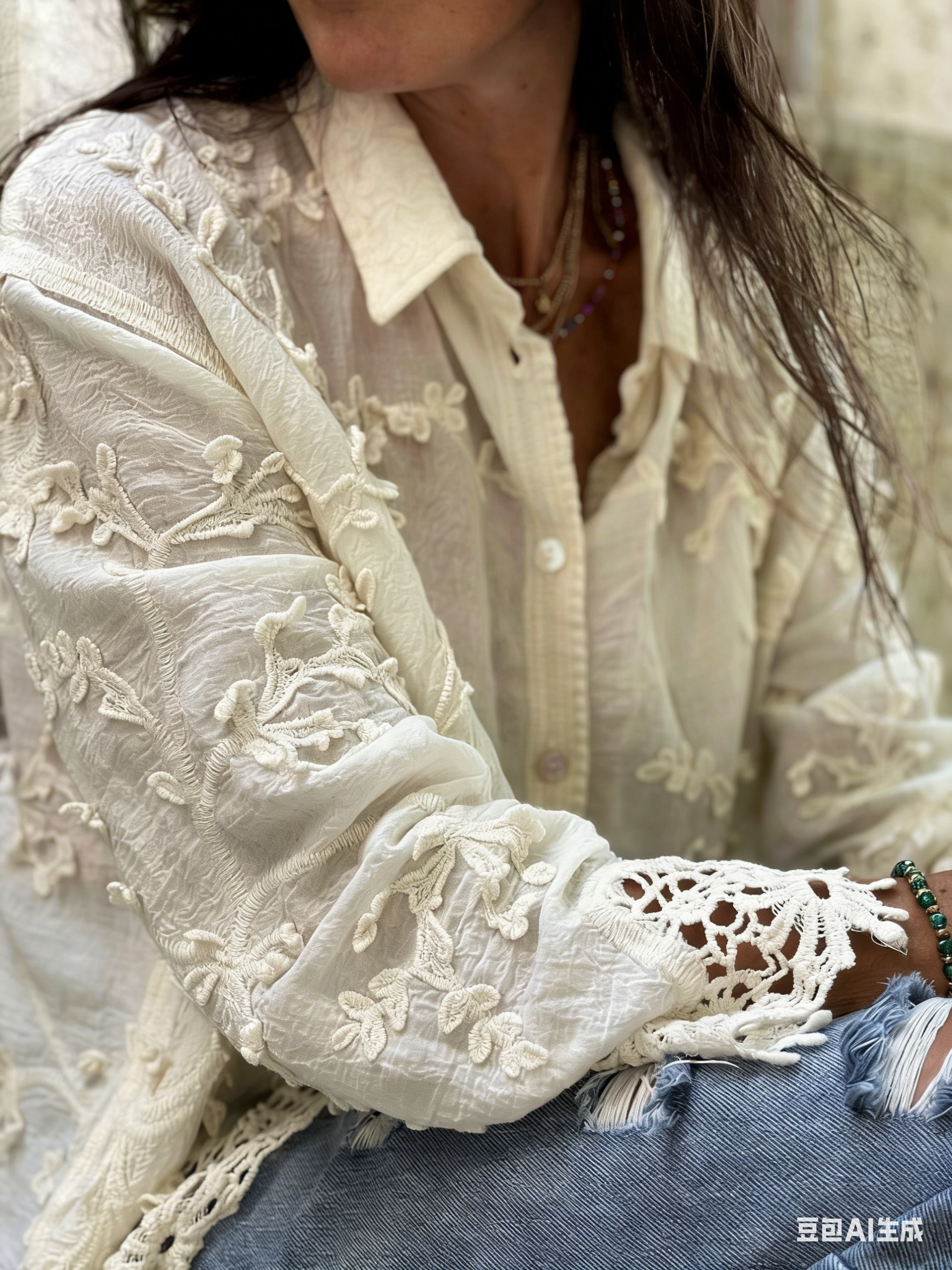 Cotton and linen collared 3D embroidered shirt（BUY 2 FREE SHIPPING)