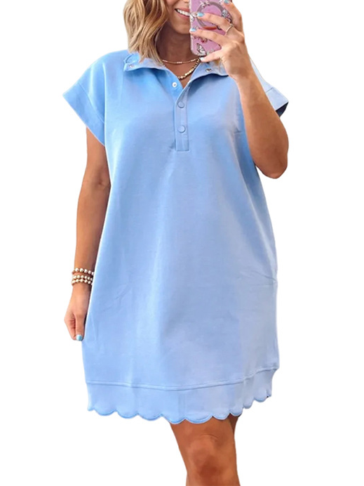 Women's Scallop Hem Henley Shirt Dress