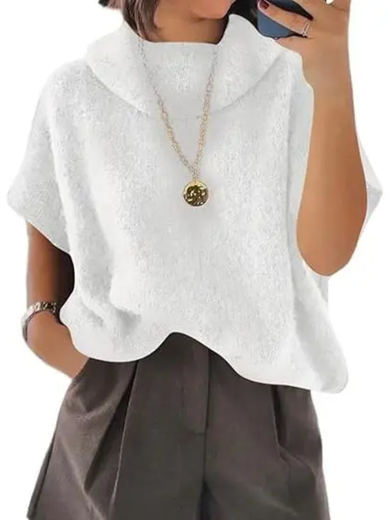 Hot Sale-Women's Turtleneck Cropped Bat Sleeve Knit Top