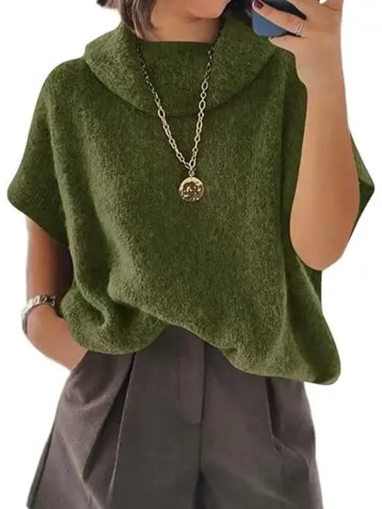 Hot Sale-Women's Turtleneck Cropped Bat Sleeve Knit Top