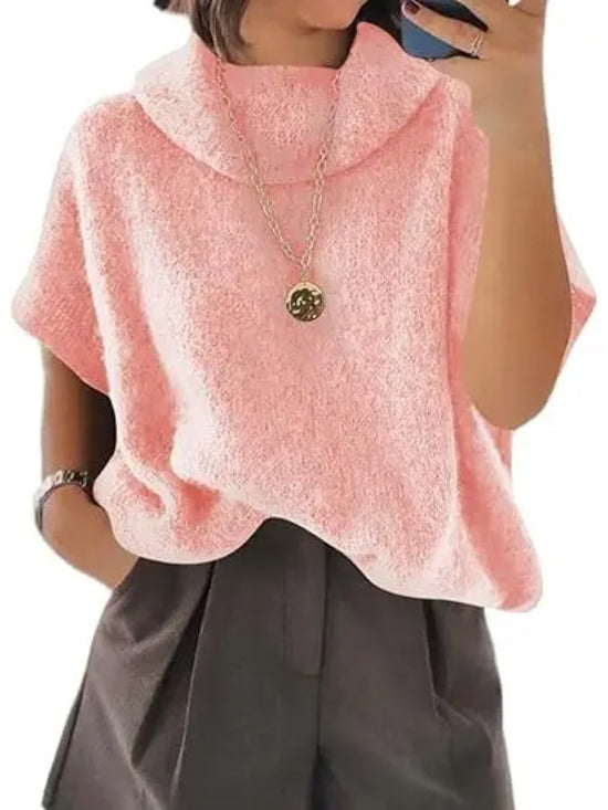 Hot Sale-Women's Turtleneck Cropped Bat Sleeve Knit Top