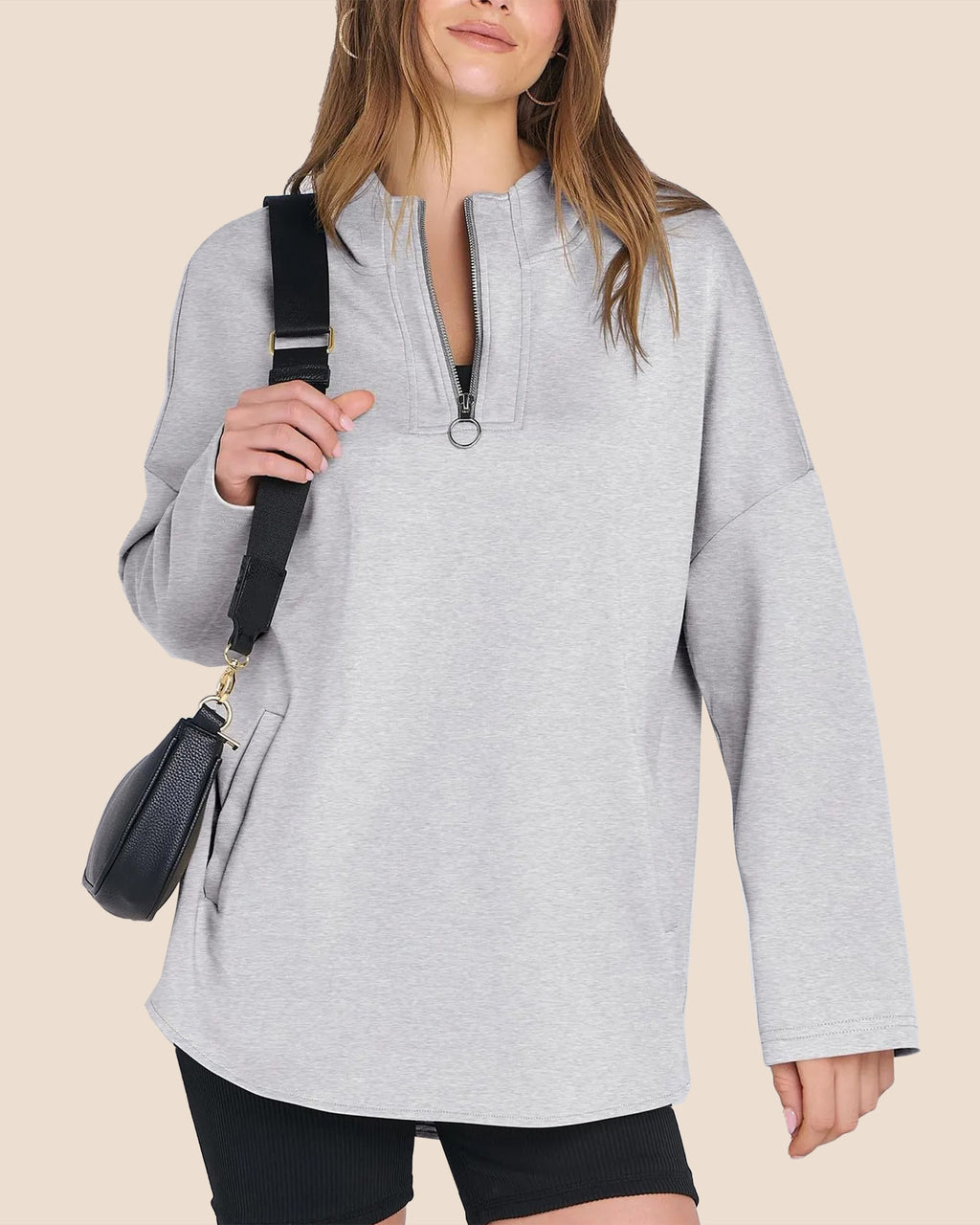 Women's Quarter Zip Oversized Tunic Hoodie (Buy 2 Free Shipping)