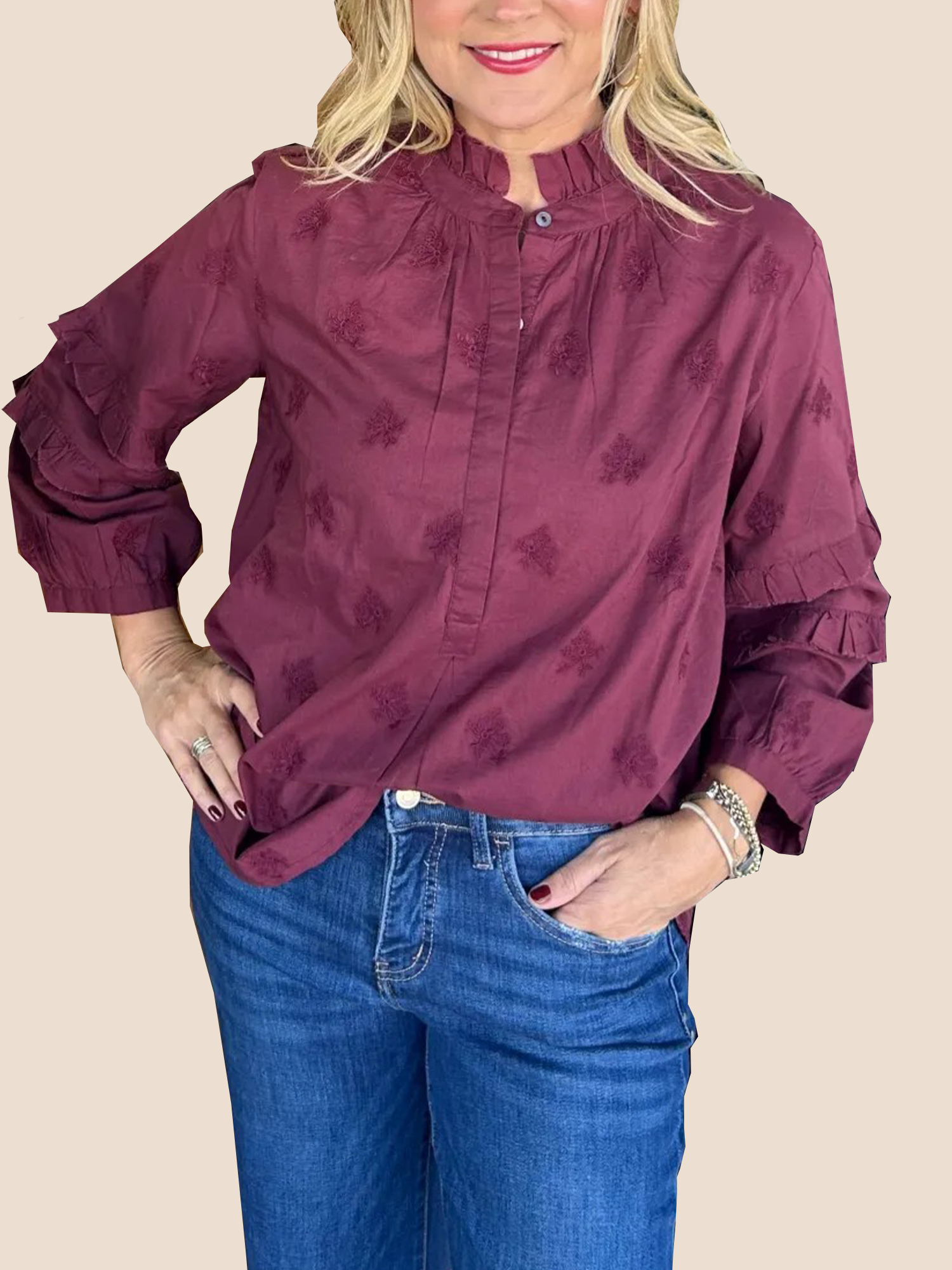Women's Strawberry Print Ruffle Sleeve Shirt (Buy 2 Free Shipping)