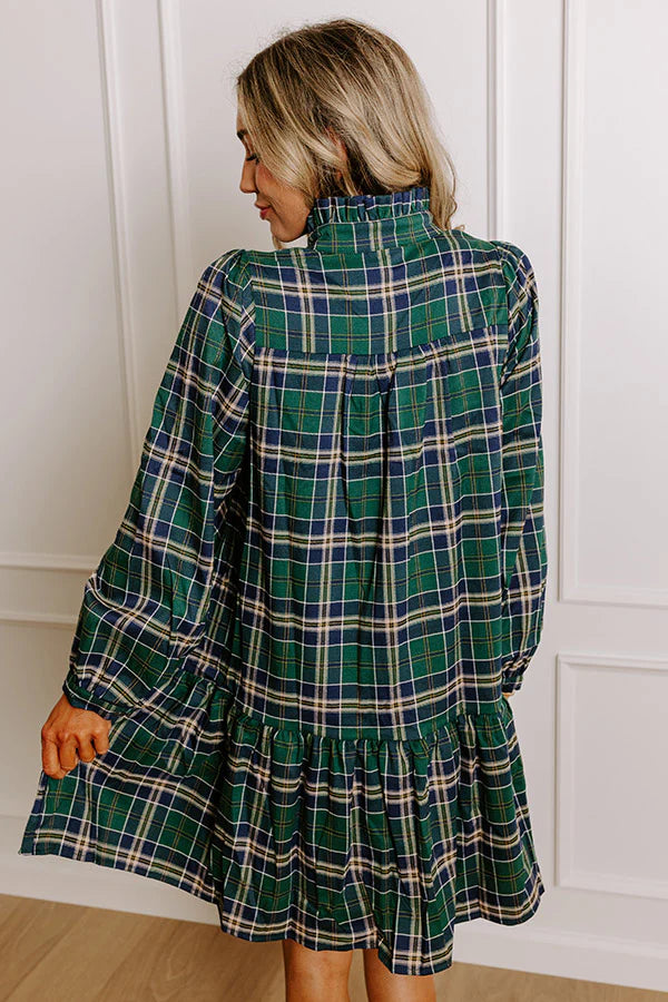 Women's Plaid Print Frilly Collar Long Sleeve Mini Dress (Buy 2 Free Shipping)