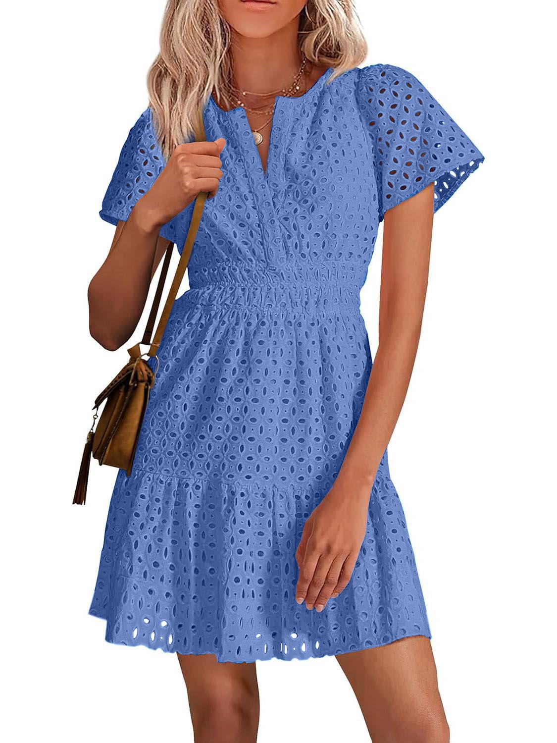 ⏰Hot Sale-Women's V Neck A Line Hollow Out Lace Dress