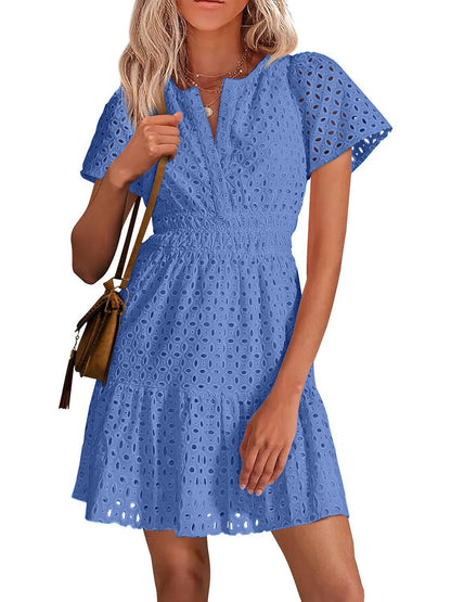 ⏰Hot Sale-Women's V Neck A Line Hollow Out Lace Dress