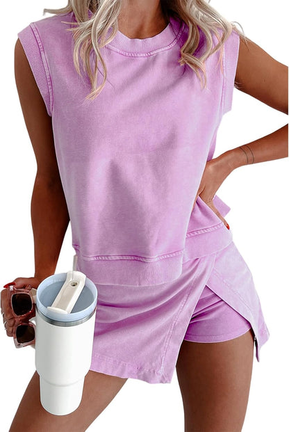 Women's Mineral Wash Tank Top and Slit Skirt Set