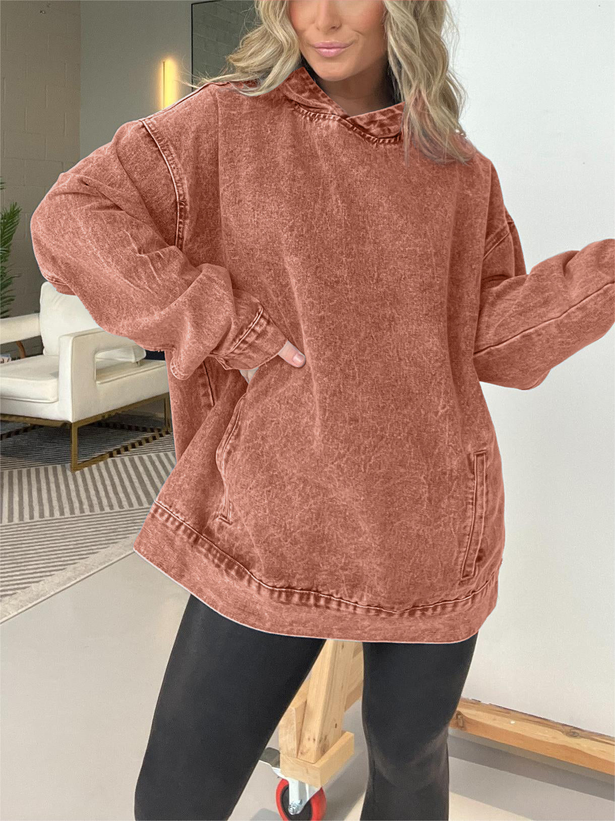 🔥🔥🔥🔥Denim Hooded Sweatshirt with Front Pockets (Buy 2 Free Shipping)