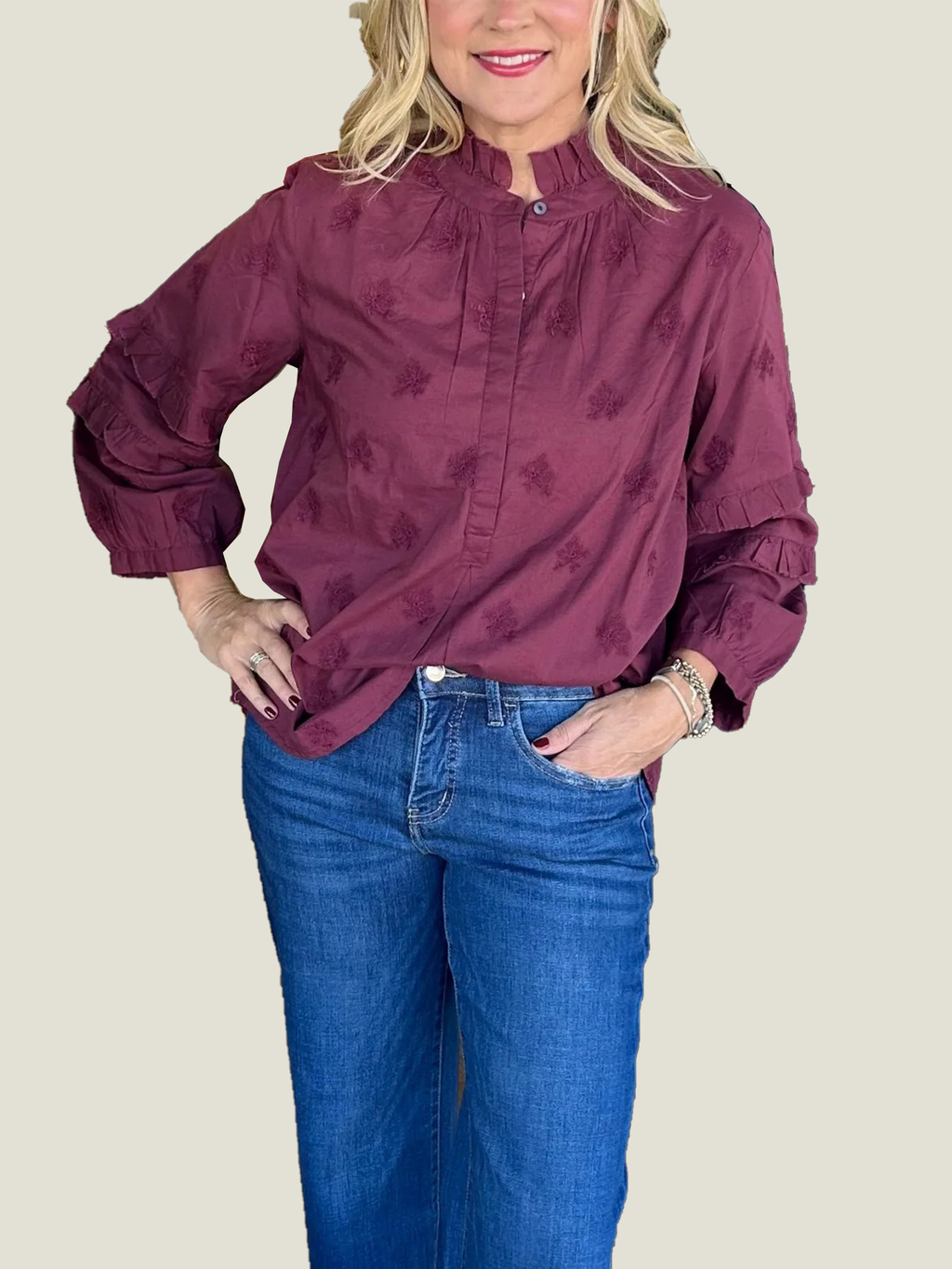 Women's Strawberry Print Ruffle Sleeve Shirt (Buy 2 Free Shipping)