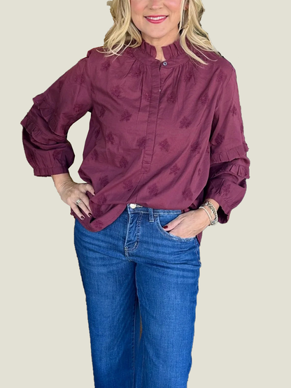 Women's Strawberry Print Ruffle Sleeve Shirt (Buy 2 Free Shipping)