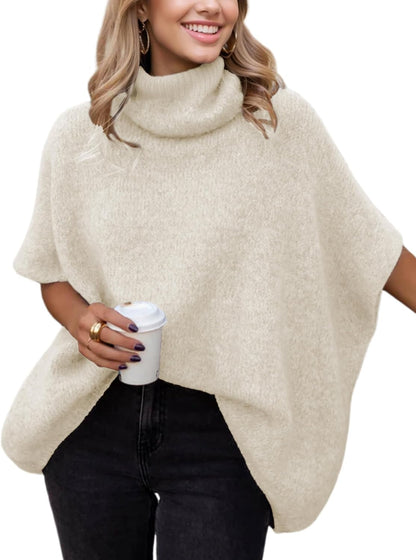 Hot Sale-Women's Turtleneck Cropped Bat Sleeve Knit Top