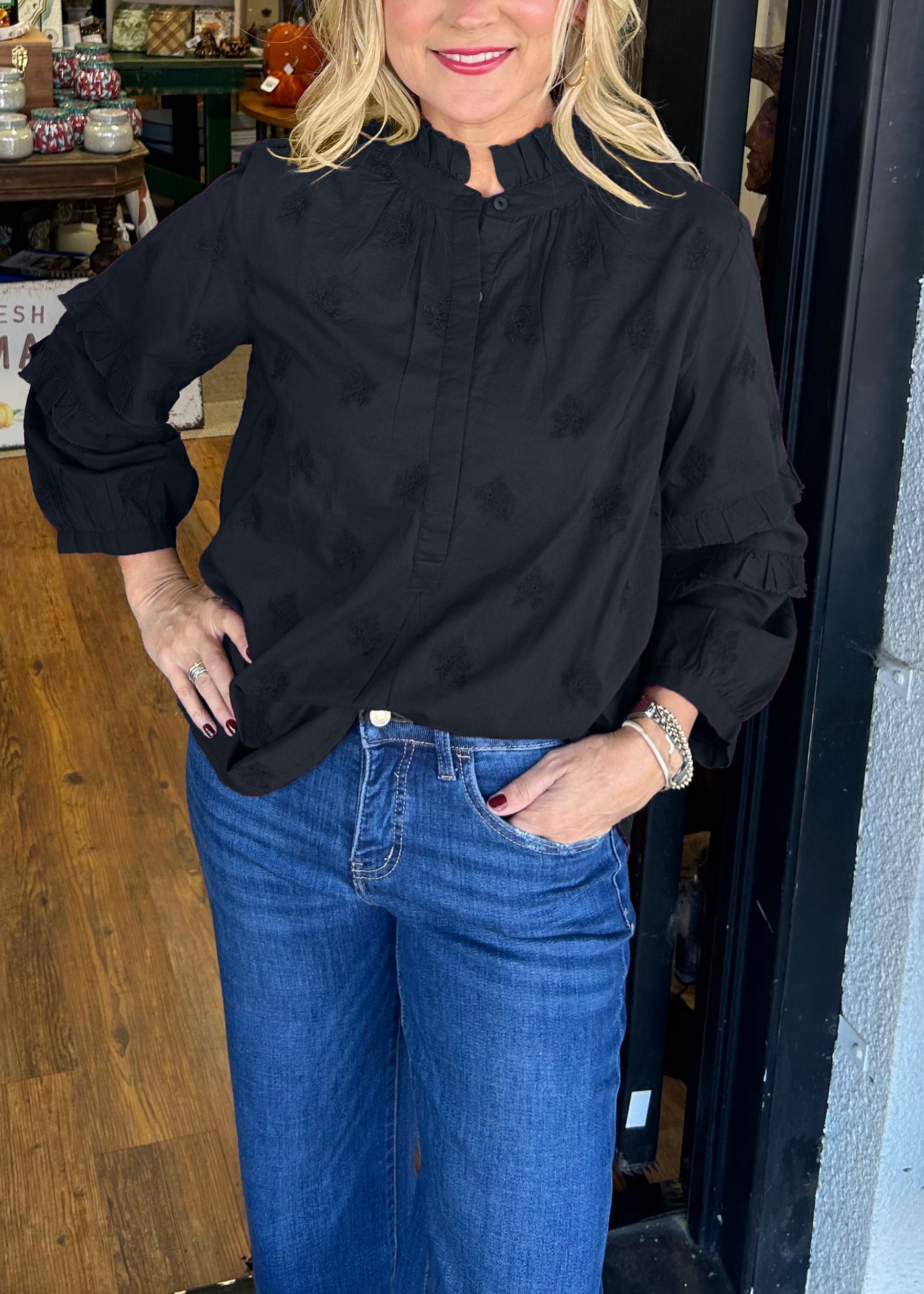 Women's Strawberry Print Ruffle Sleeve Shirt (Buy 2 Free Shipping)