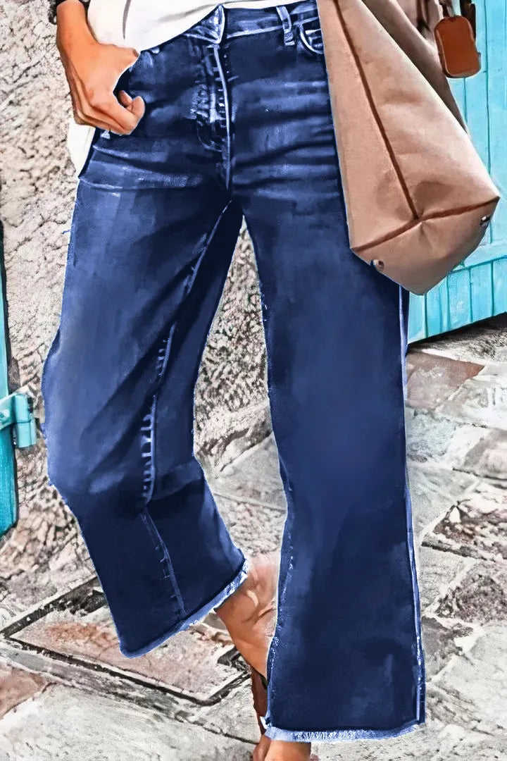 Midiross Washed Raw Hem Mid Waist Straight Leg Jeans(buy 2 free shipping)