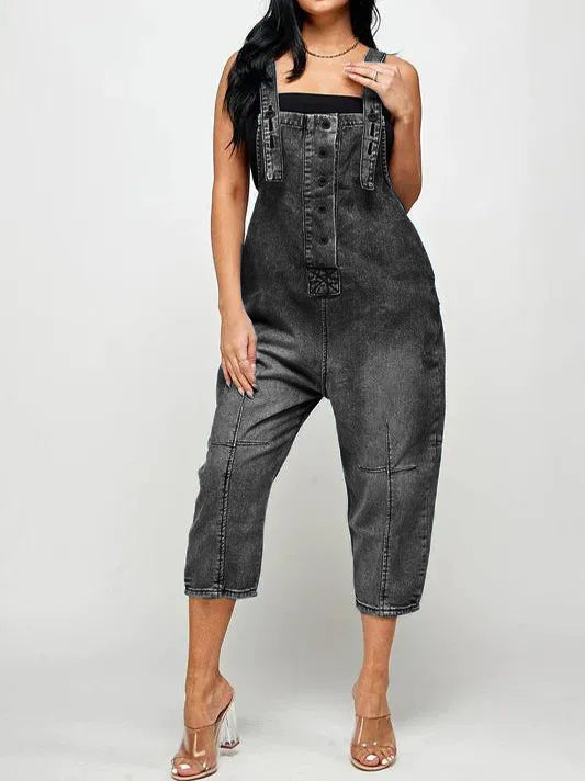 2026 Fashion Casual Designer Style Denim Suspender Jumpsuit