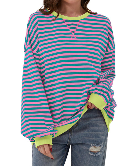 Oversized Striped Color Block Sweatshirt