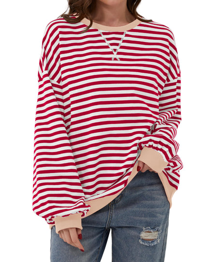 Oversized Striped Color Block Sweatshirt