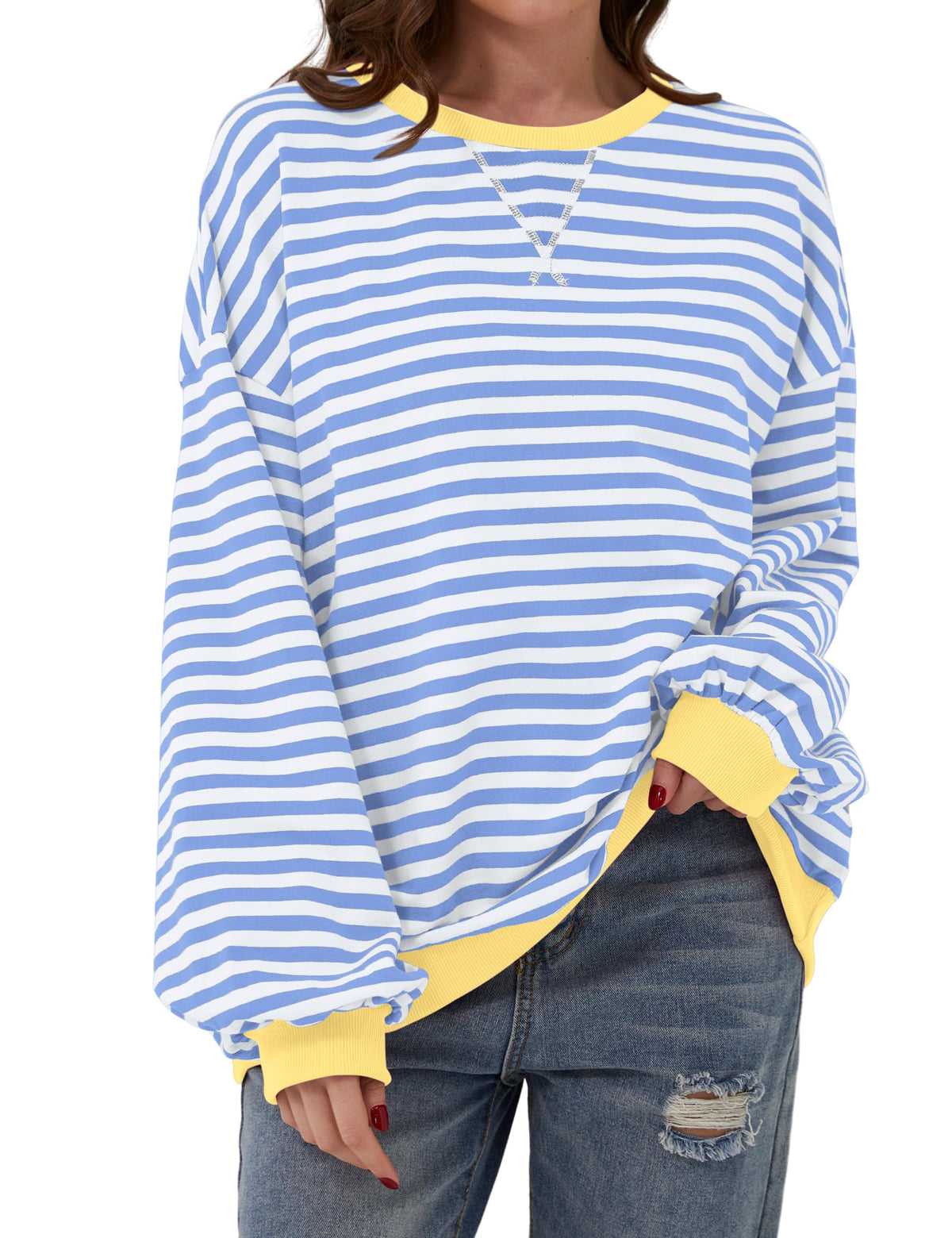 Oversized Striped Color Block Sweatshirt