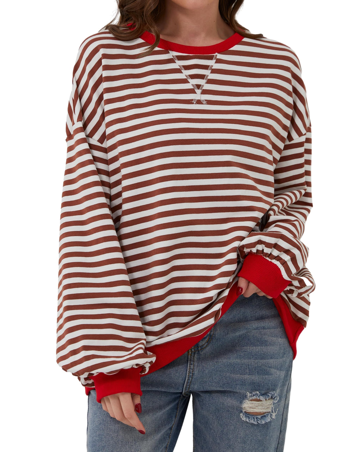 Oversized Striped Color Block Sweatshirt