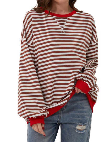 Oversized Striped Color Block Sweatshirt