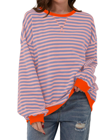 Oversized Striped Color Block Sweatshirt