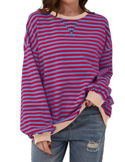 Oversized Striped Color Block Sweatshirt