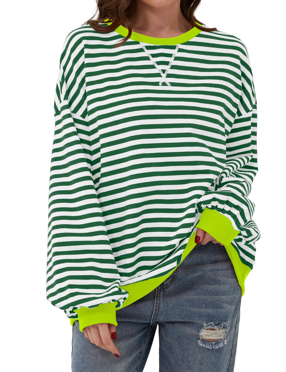 Oversized Striped Color Block Sweatshirt