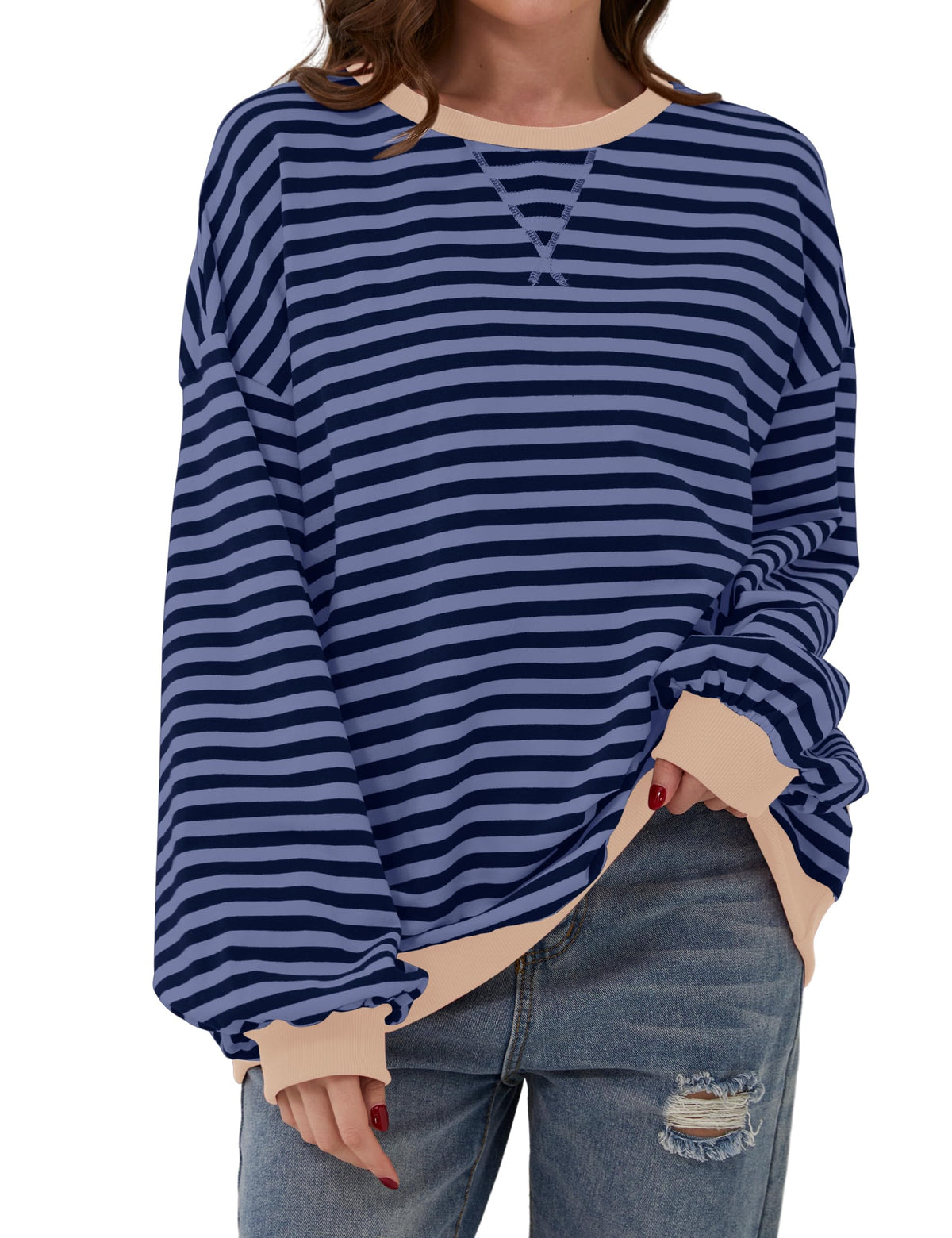 Oversized Striped Color Block Sweatshirt