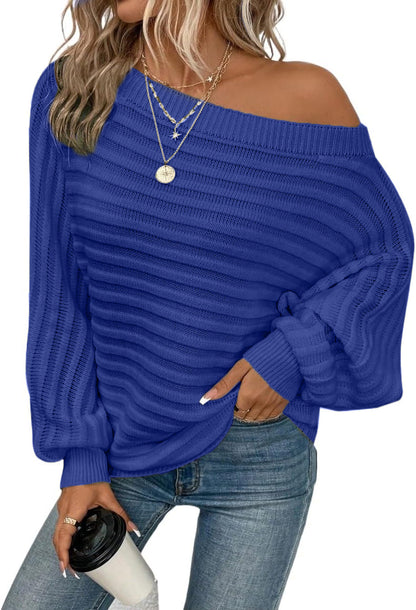 Women's Textured Off-Shoulder Long-Sleeve Batwing Sleeve Knit Top
